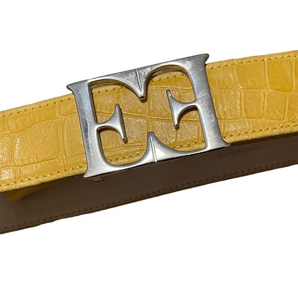 Vintage Escada Yellow Animal Crocodile Pattern Print Leather Belt 40 S main image 6